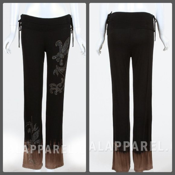CLEARANCE New VOCAL RHINESTONFLEUR DE LIS WIDE BOHO PANTS - Picture 2 of 6